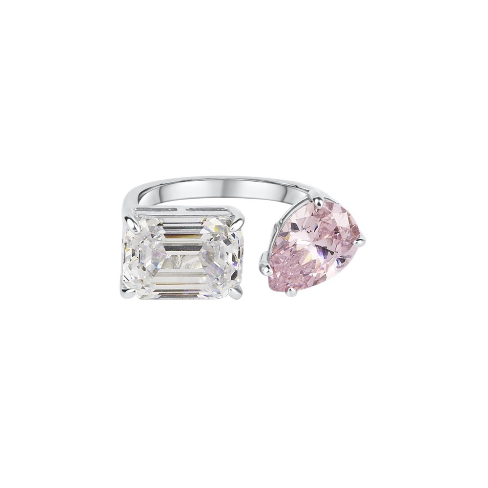 Toi Et Moi Inspired Pear and Emerald Cut Sterling Silver Adjustable Ring